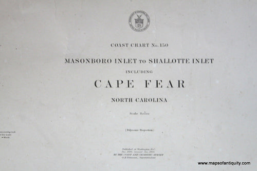 Genuine-Antique-Nautical-Chart-Masonboro-Inlet-to-Shallotte-Inlet-including-Cape-Fear-1909-U-S-Coast-and-Geodetic-Survey--Maps-Of-Antiquity