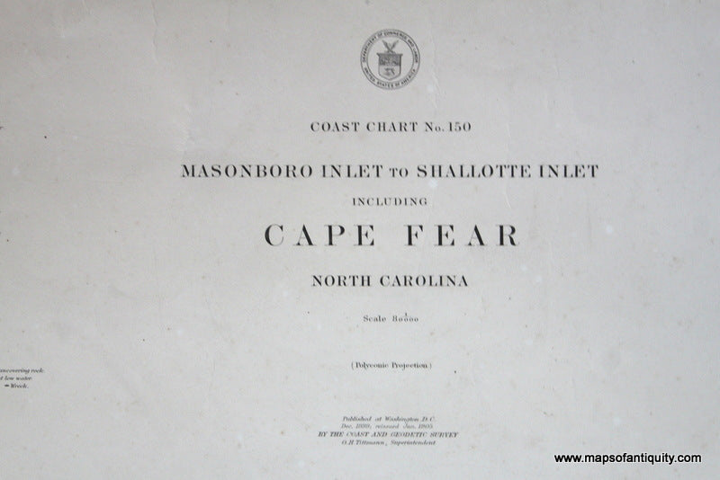 Genuine-Antique-Nautical-Chart-Masonboro-Inlet-to-Shallotte-Inlet-including-Cape-Fear-1909-U-S-Coast-and-Geodetic-Survey--Maps-Of-Antiquity