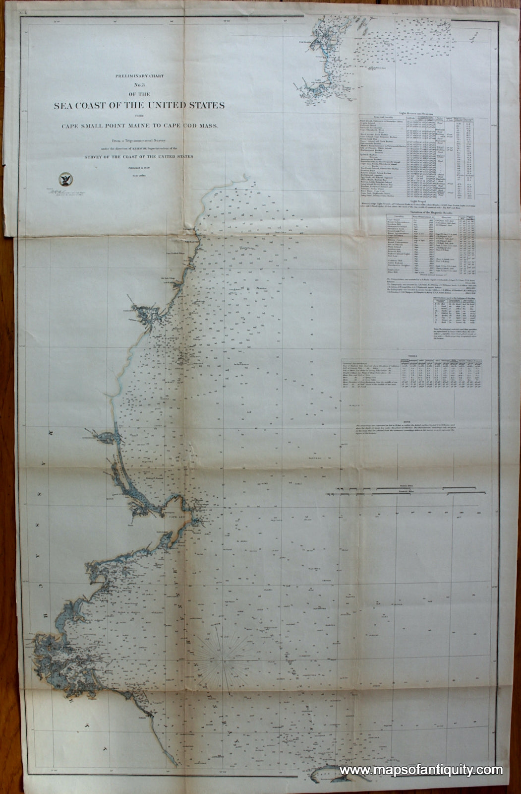 Antique-Nautical-Chart-Preliminary-Chart-No.-3-Sea-Coast-of-the-United-States-from-Cape-Small-Point-Maine-to-Cape-Cod-Mass.-United-States-New-England-1858-U.S.-Coast-Survey-Maps-Of-Antiquity