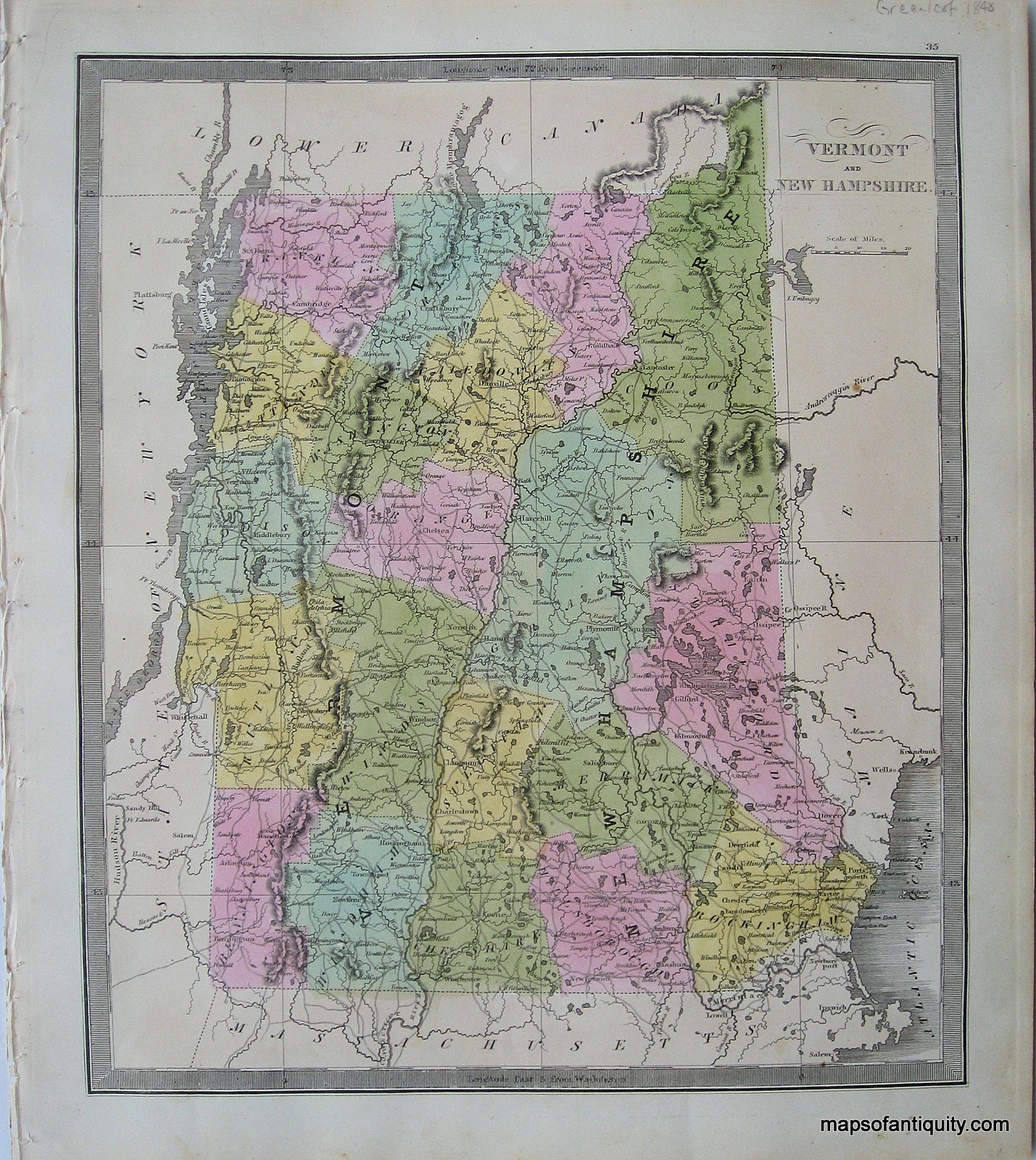 Antique-Hand-Colored-Map-Vermont-and-New-Hampshire.-United-States-New-England-1848-Jeremiah-Greenleaf-Maps-Of-Antiquity