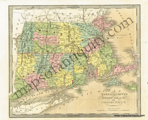 Antique-Hand-Colored-Map-Massachusetts-Rhode-Island-&-Connecticut.-United-States-New-England-1848-Jeremiah-Greenleaf-Maps-Of-Antiquity