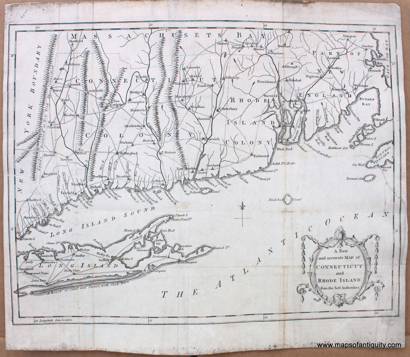 1780 - A New and Accurate Map of Connecticut and Rhode Island from the best Authorities. - Antique Map