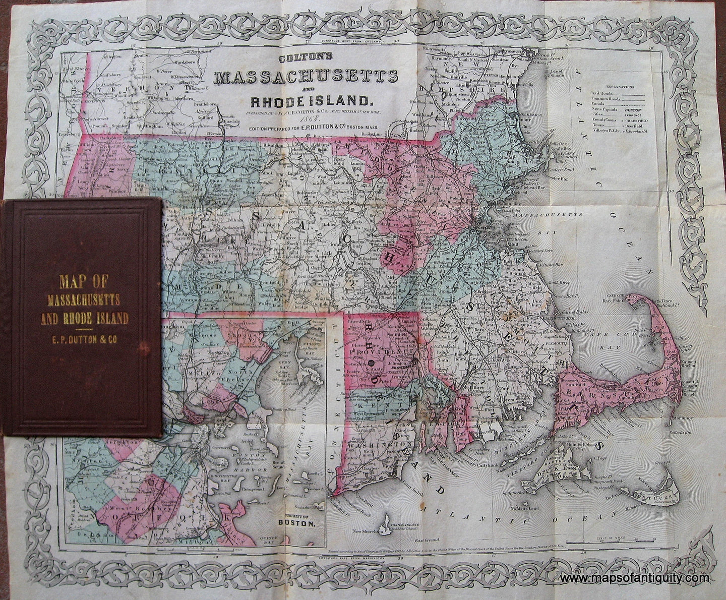 Antique-Folding-Map--Colton's-Map-of-Massachusetts-and-Rhode-Island-Massachusetts-Rhode-Island-1868-Colton-Maps-Of-Antiquity
