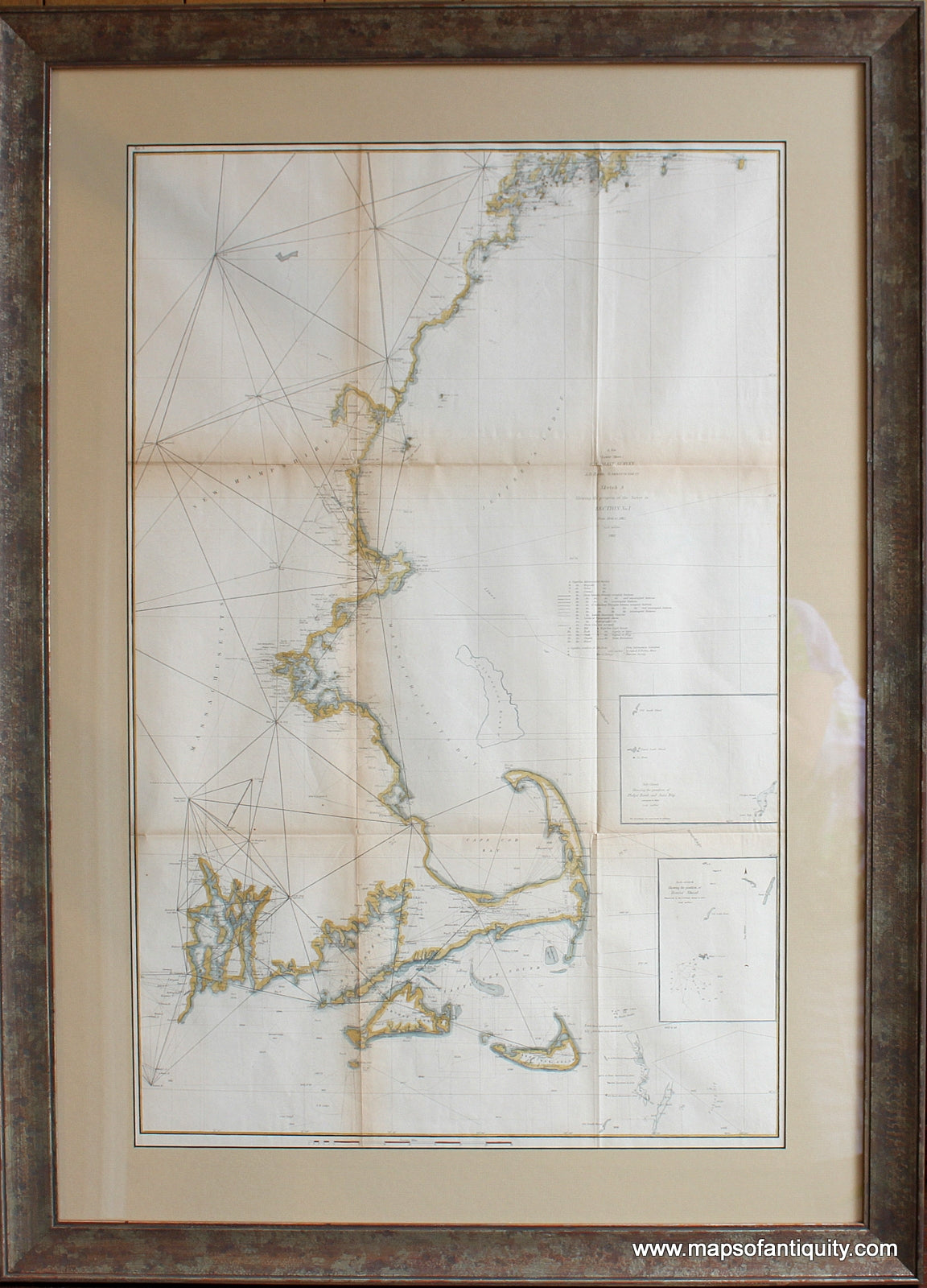 Hand-Colored-Antique-Report-Chart-Sketch-A-Shewing-the-Progress-of-the-Survey-in-Section-No.-1-1844-to-1862**********-Nautical-Northeast-General-1862-U.S.-Coast-Survey-Maps-Of-Antiquity