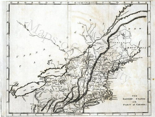 Black-and-White-Engraved-Antique-Map-The-Eastern-States-with-Part-of-Canada.-Northeast-General--1812-Brookes-Maps-Of-Antiquity