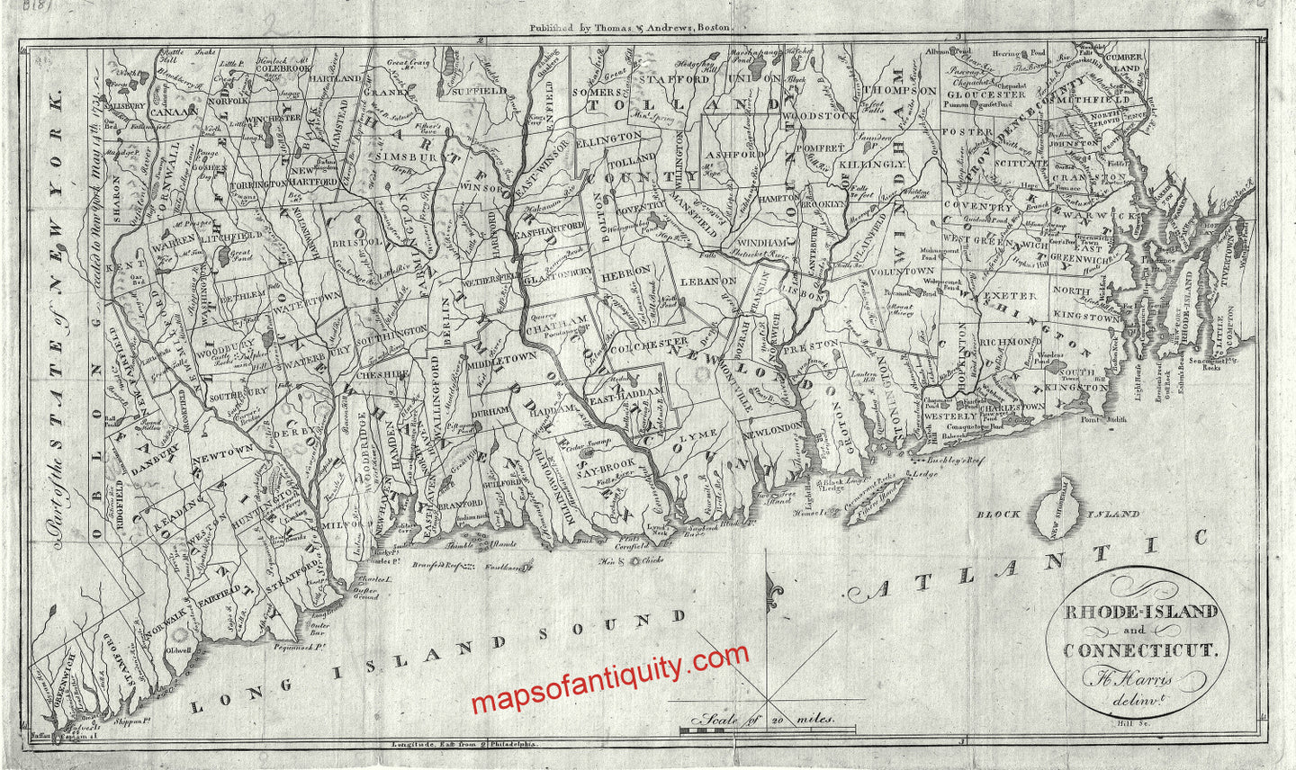 Black-and-White-Engraved-Antique-Map-Rhode-Island-and-Connecticut-Northeast-General-Rhode-Island-1802-Morse-Maps-Of-Antiquity
