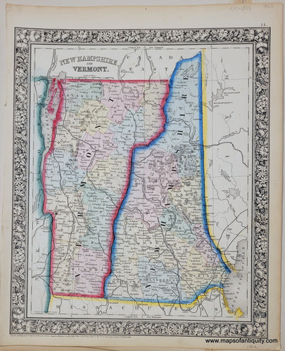 Antique-Hand-Colored-Map-New-Hampshire-and-Vermont-United-States-New-England-1862-Mitchell-Maps-Of-Antiquity