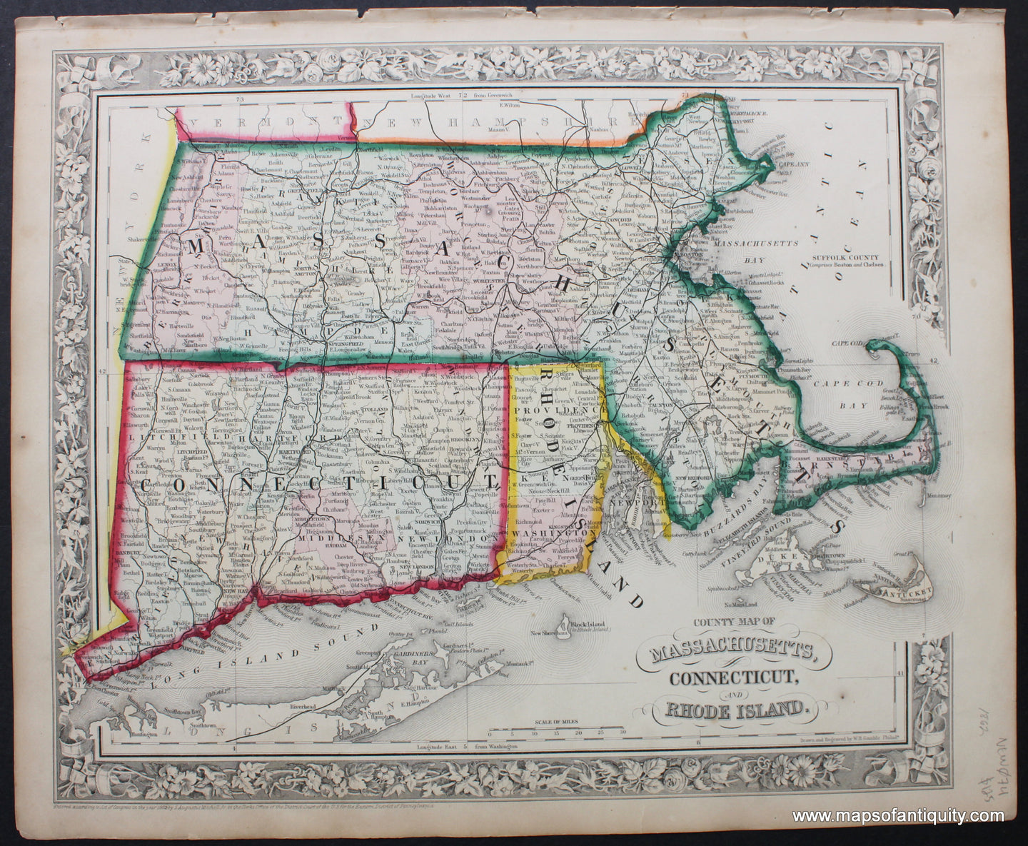 Antique-County-Map-of-Massachusetts-Connecticut-and-Rhode-Island-Mitchell-1862