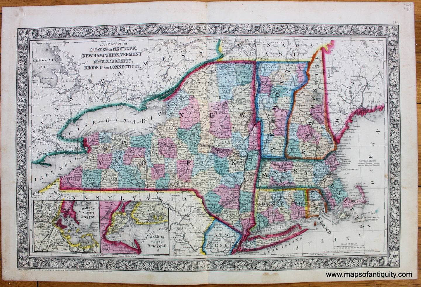 Antique-Map-County-Map-of-the-States-of-New-York-New-Hampshire-Vermont-Massachusetts-Rhode-Island-and-Connecticut.
