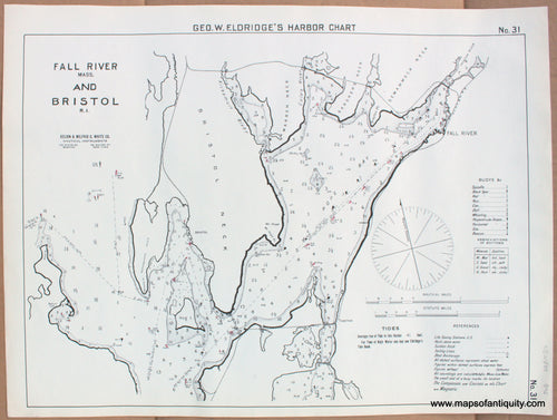 1910 - Fall River MA and Bristol RI - Antique Chart