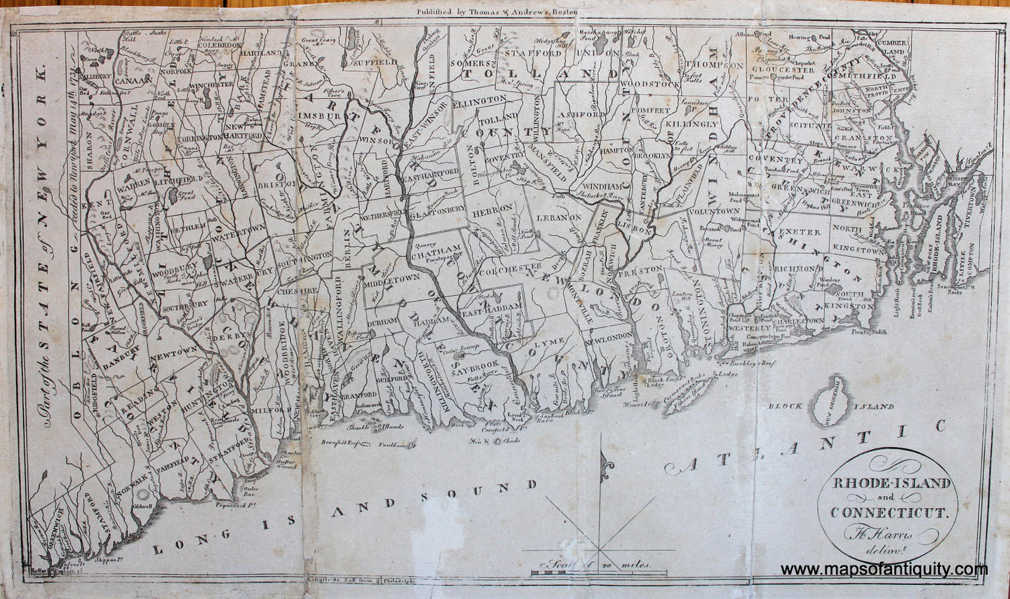 Black-and-White-Antique-Map-Rhode-Island-and-Connecticut-**********-United-States-Northeast-1796-Morse-Maps-Of-Antiquity
