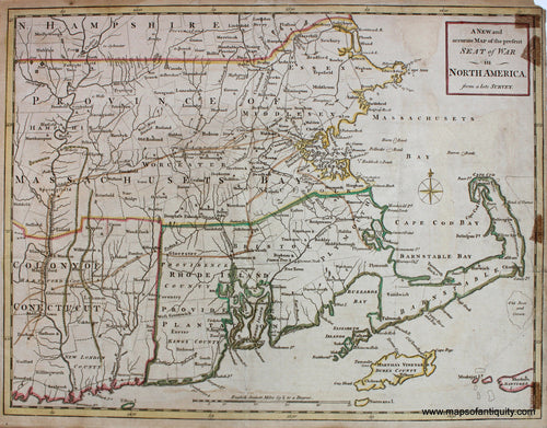 Antique-Hand-Colored-Map-A-New-and-accurate-Map-of-the-present-Seat-of-War-in-North-America-from-a-late-Survey-******-United-States-New-England-1775-Universal-Magazine-Maps-Of-Antiquity