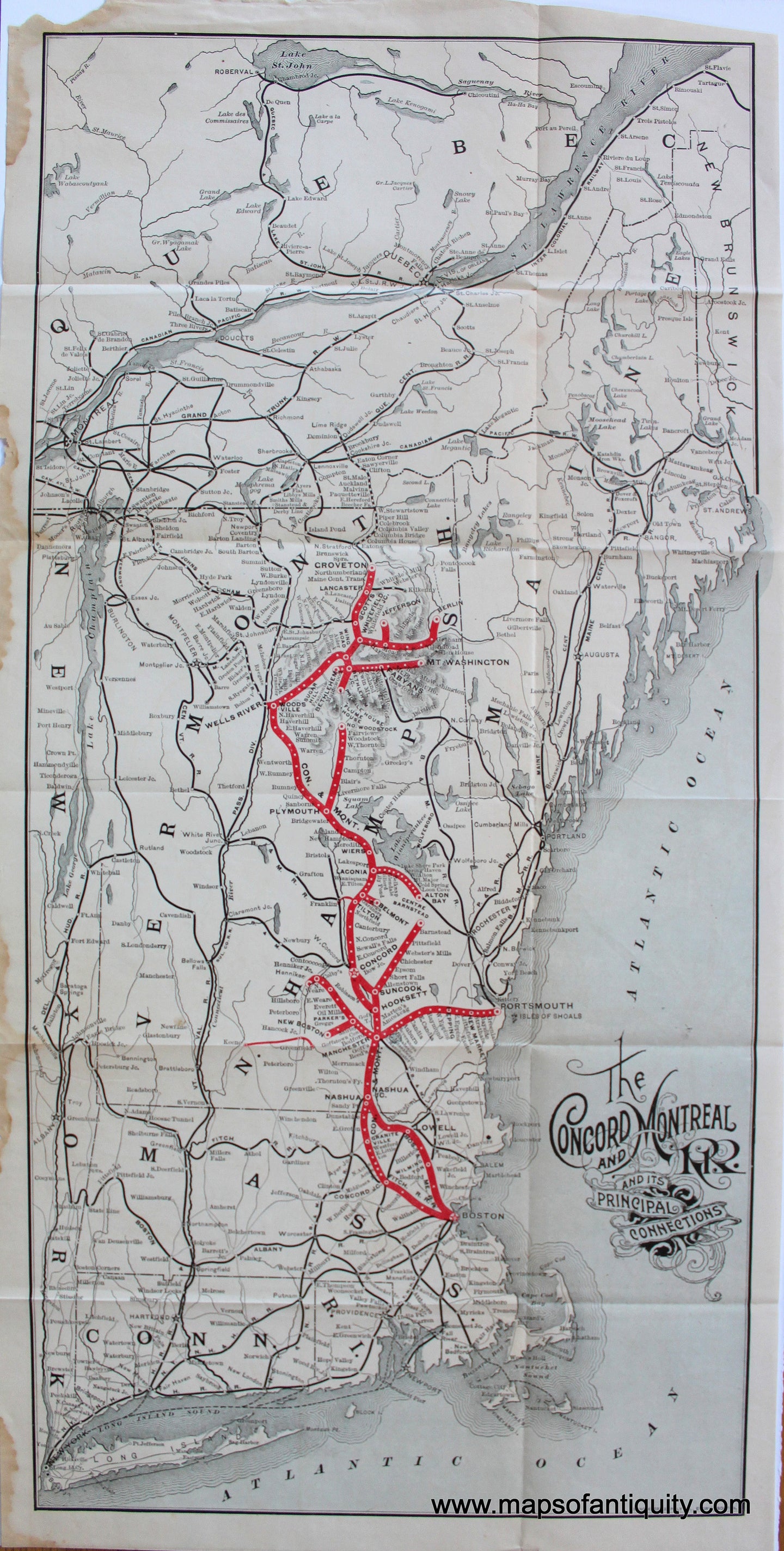 Antique-Printed-Color-Map-The-Concord-and-Montreal-Railroad-and-its-Principal-Connections-**********-United-States-Northeast-1889-1895-Rand-Avery-Supply-Co-Maps-Of-Antiquity