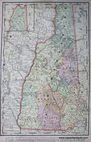 Antique-Printed-Color-Map-New-Hampshire-verso:-Rhode-Island-and-Connecticut-North-America-Northeast/-New-England-1900-Cram-Maps-Of-Antiquity