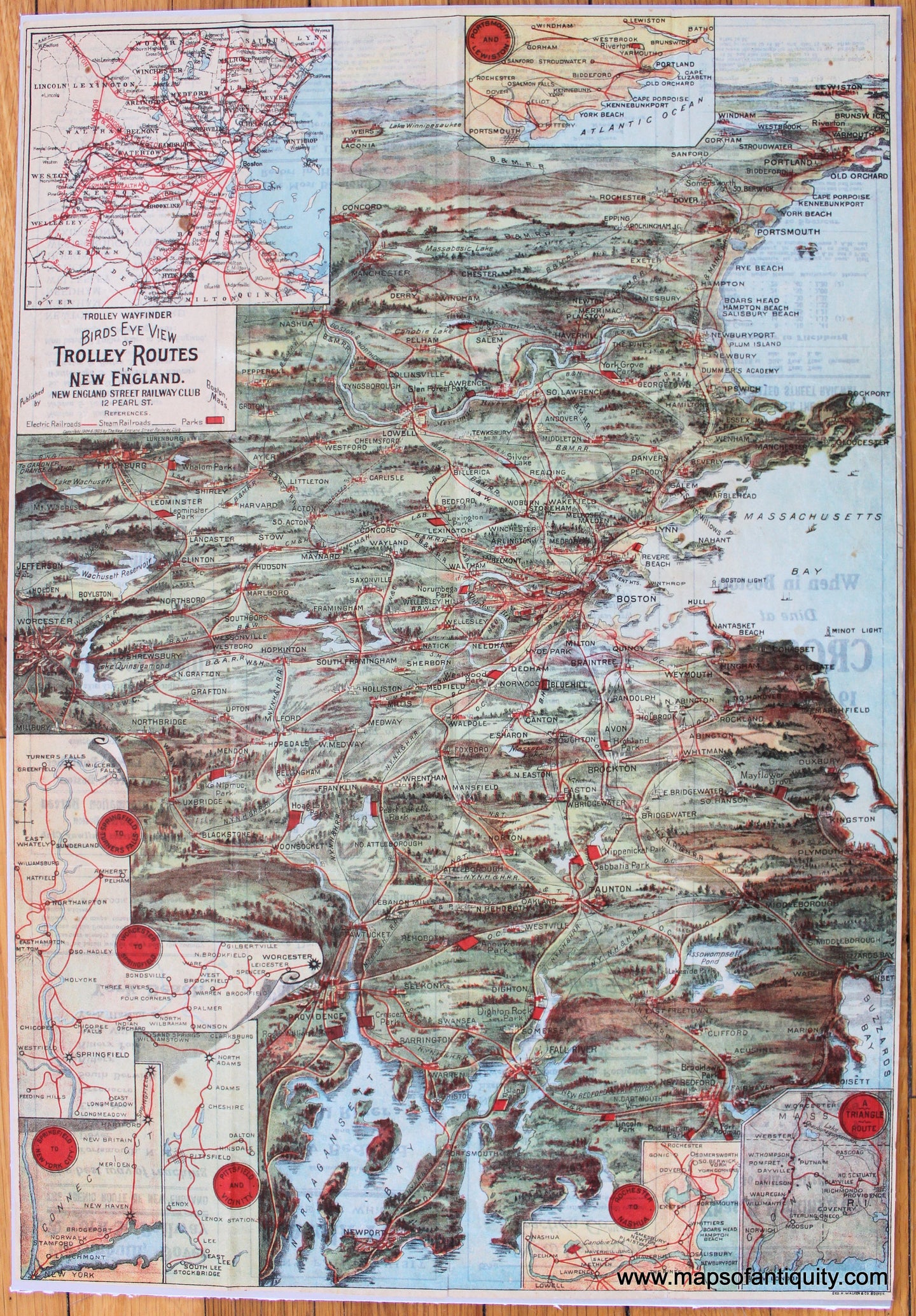 Antique-Map-Bird's-Eye-View-New-England-street-railroad-railway-rail-road-way-trolley-1904-1900s