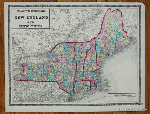 Antique-Hand-Colored-Map-Atlas-of-the-United-States:-New-England-and-New-York-United-States-Northeast-General/New-England-New-York-State-1872-Walling-Gray-&-Lloyd-and-Co.-Maps-Of-Antiquity