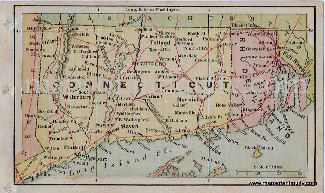 Antique-Map-Miniature-Map-of-Connecticut-and-Rhode-Island-1880-Bradstreet-1800s-19th-century-maps-of-Antiquity