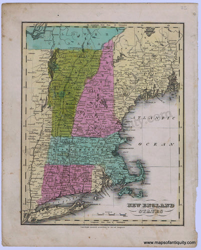Antique-Hand-Colored-Map-New-England-States-1836-Huntington-1800s-19th-century-Maps-of-Antiquity
