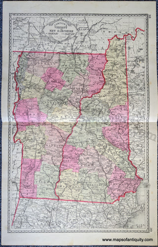 Antique-Map-Double-sided-sheet-with-multiple-maps:-Centerfold---Tunison's-Vermont-and-New-Hampshire;-versos:-Tunison's-Maine-/-Presidents-of-the-US-United-States-New-England-1888-Tunison-Maps-Of-Antiquity-1800s-19th-century