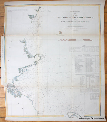 Genuine Antique Coast Survey Chart-Preliminary Chart No. 3 of the Sea Coast of the United States of Portland Maine to Race Point Mass.-1857-U.S. Coast Survey-Maps-Of-Antiquity-1800s-19th-century