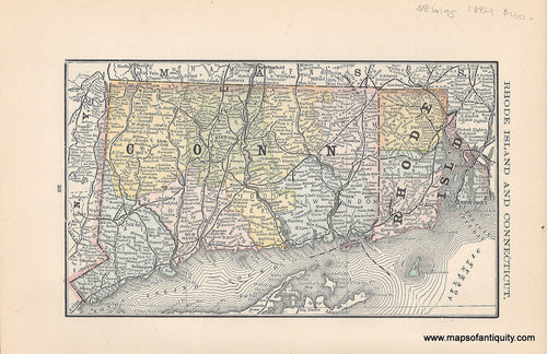 Genuine Antique Map-Rhode Island and Connecticut-1884-Rand McNally & Co-Maps-Of-Antiquity