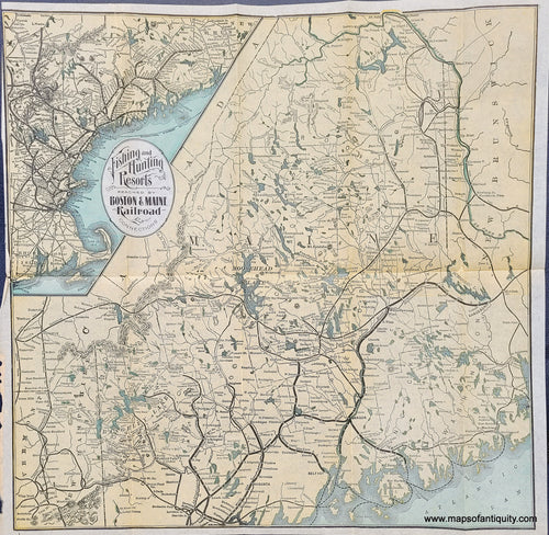 Antique-Printed-Color-Map-Fishing-&-Hunting-Resorts-of-Maine-Northern-New-Hampshire-and-part-of-Canada-and-the-Provinces.-Rangeley-&-Moosehead-Lakes-as-reached-by-the-Boston-&-Maine-R.R.-and-Connections.-**********-United-States-Northeast-1902-Rand-Avery-Supply-Co.-Maps-Of-Antiquity