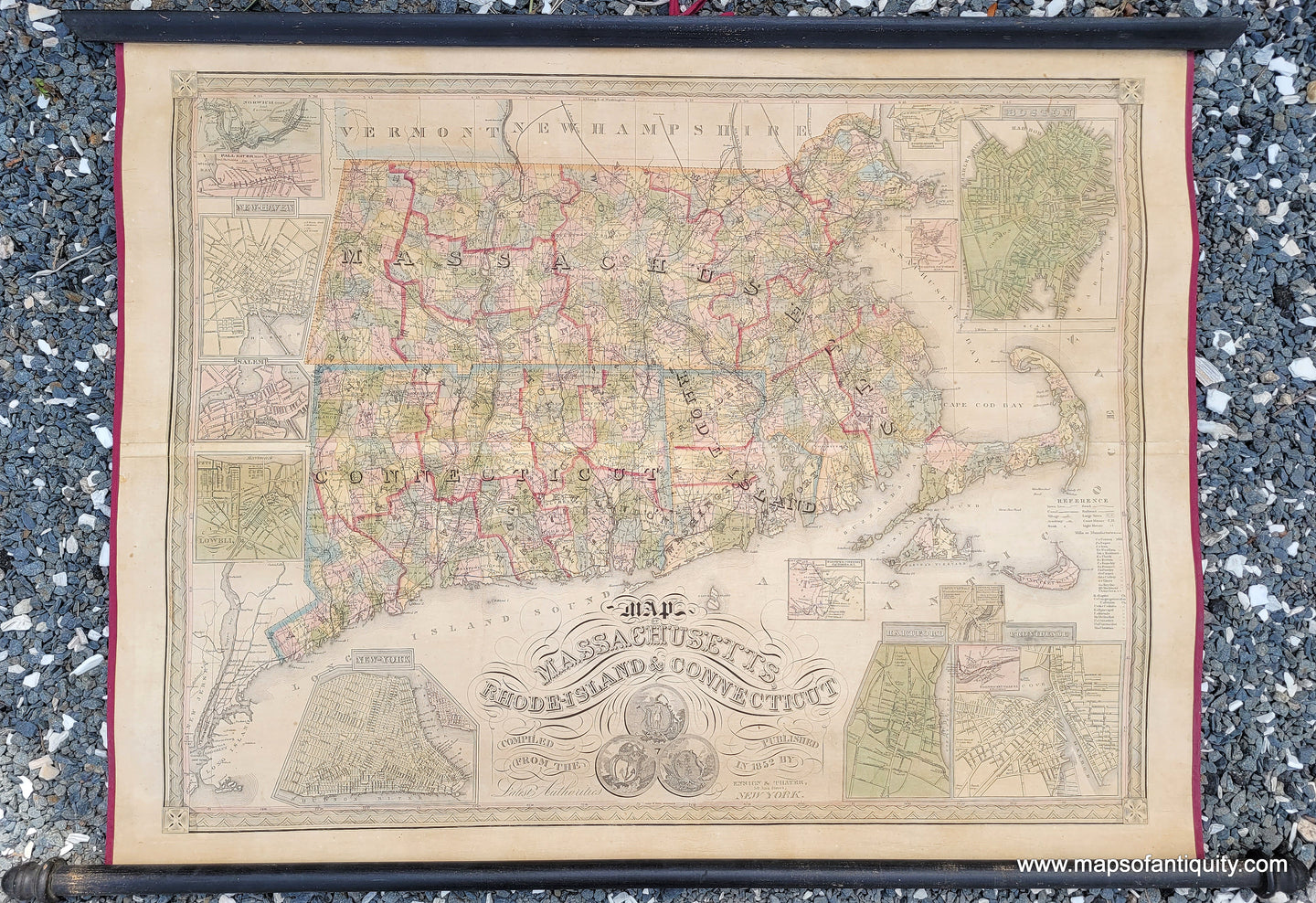 Genuine-Antique-Wall-Map-Map-of-Massachusetts-Rhode-Island-Connecticut-compiled-from-the-Latest-Authorities-1852-Ensign-Thayer-Maps-Of-Antiquity