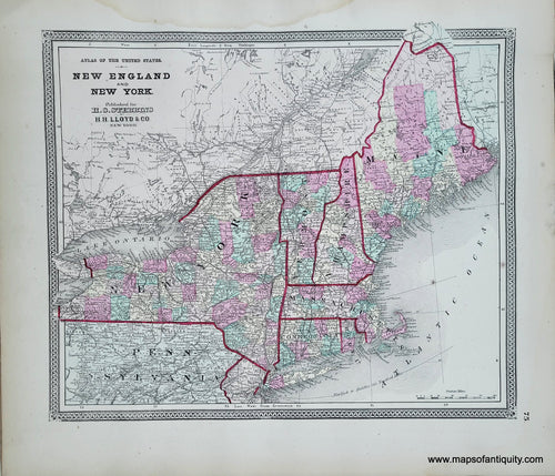 Genuine-Antique-Hand-colored-Map-New-England-and-New-York-1868-Stebbins-Lloyd-Maps-Of-Antiquity