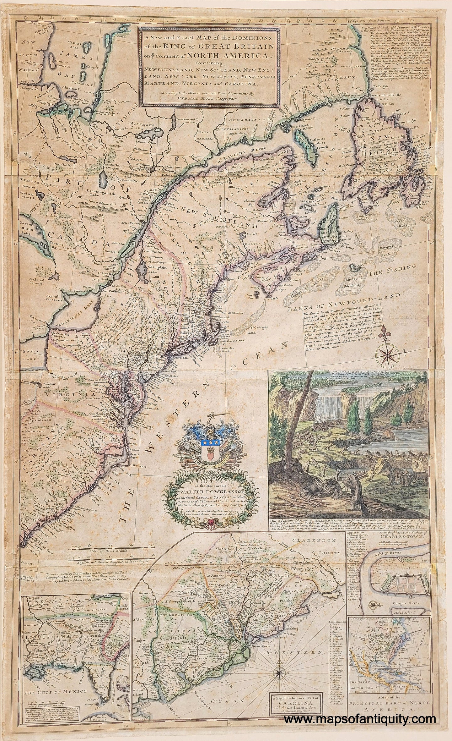 Genuine-Antique-Map-Moll-Beaver-Map-A-New-and-Exact-Map-of-the-Dominions-of-the-King-of-Great-Britain-on-ye-Continent-of-North-America-1733-Moll-Maps-Of-Antiquity