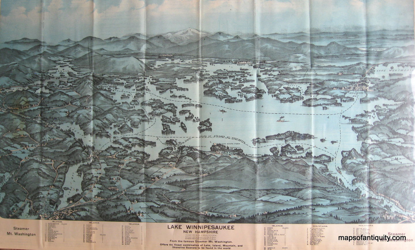 Antique-Bird's-Eye-View-Map-Lake-Winnipesaukee-New-Hampshire-**********-United-States-Northeast-1925-Walker-Maps-Of-Antiquity