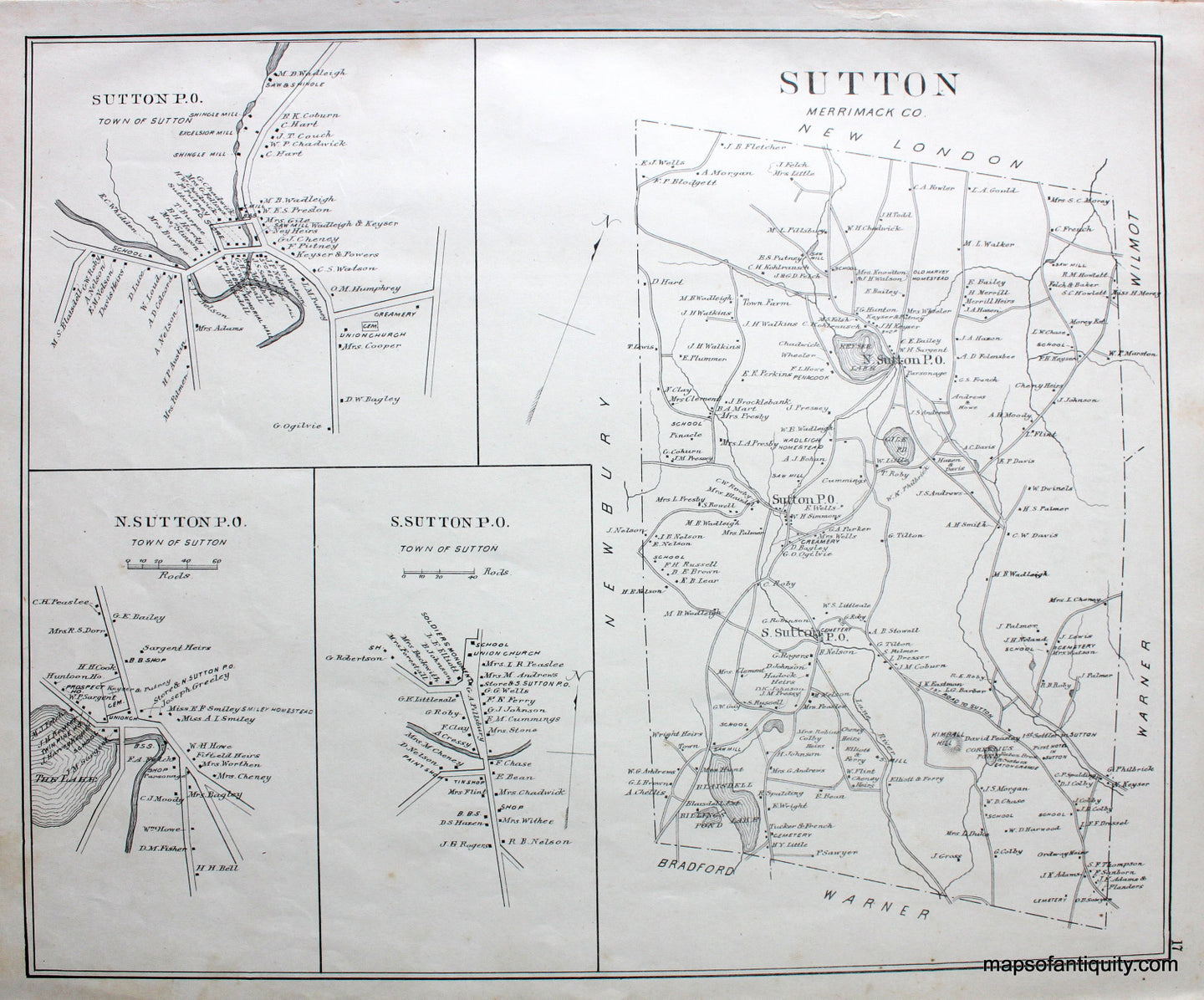 Antique-Map-Sutton-(NH)-New-Hampshire--1892-Hurd-Maps-Of-Antiquity