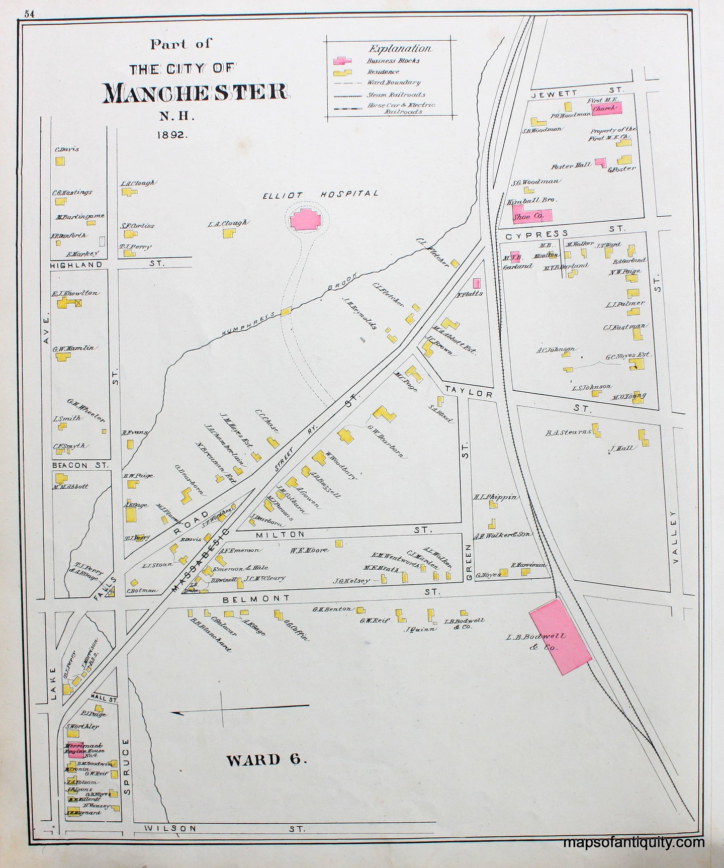 Antique-Map-Part-of-the-City-of-Manchester-N.H.-1892-Ward-6.-New-Hampshire--1892-Hurd-Maps-Of-Antiquity