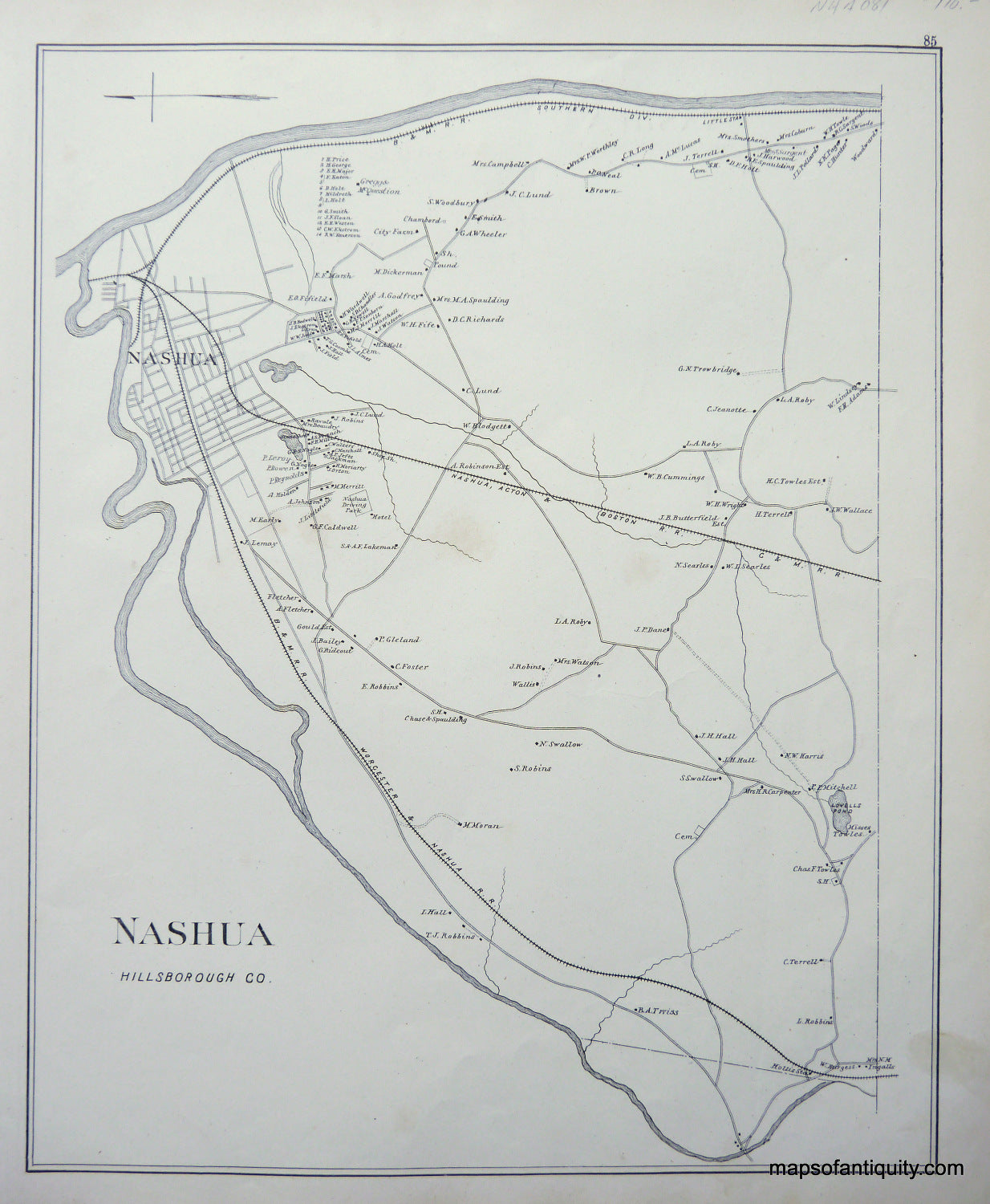 Antique-Map-Nashua-(NH)-New-Hampshire--1892-Hurd-Maps-Of-Antiquity