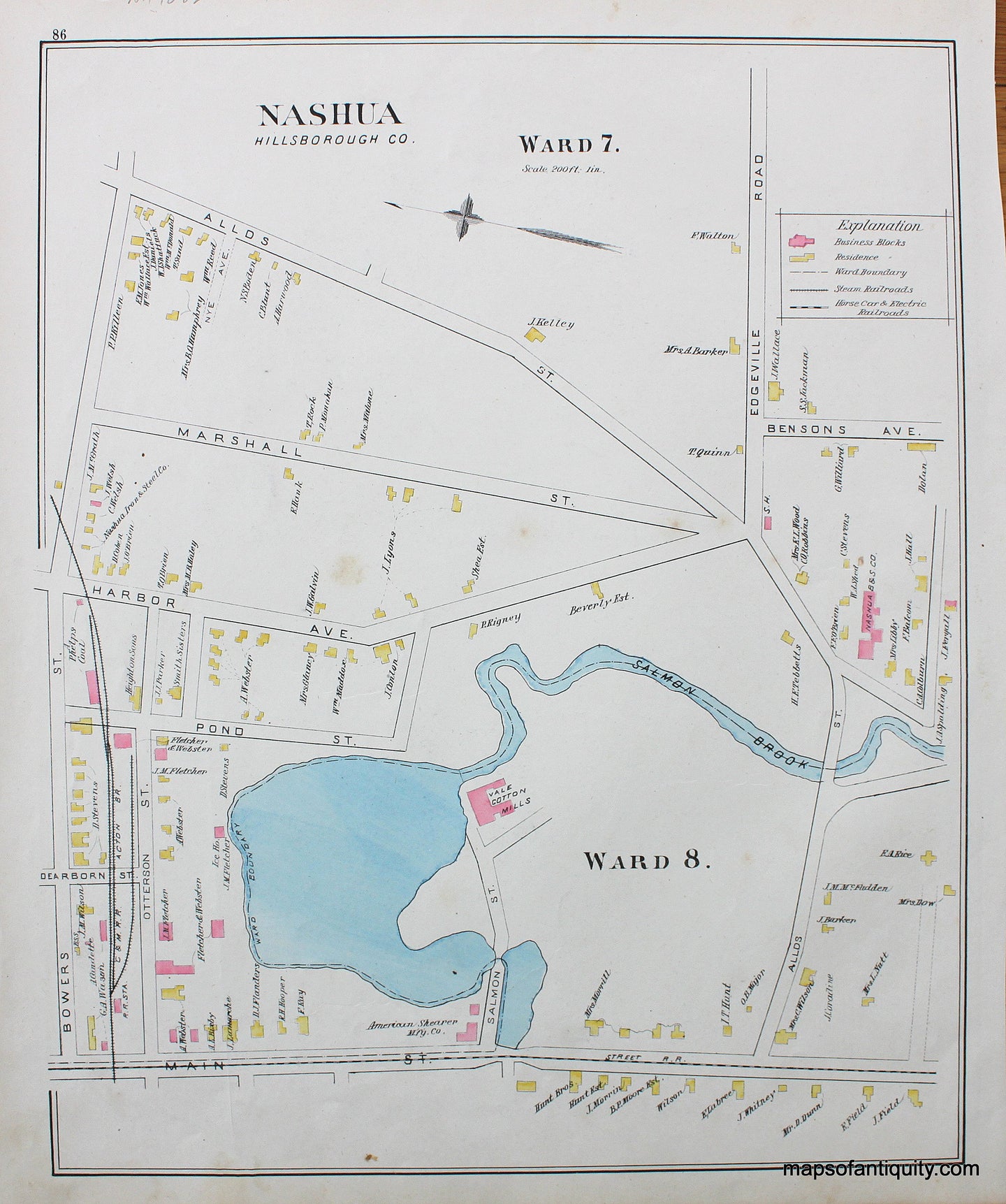 Antique-Map-Nashua-Wards-7-and-8-(NH)-New-Hampshire--1892-Hurd-Maps-Of-Antiquity