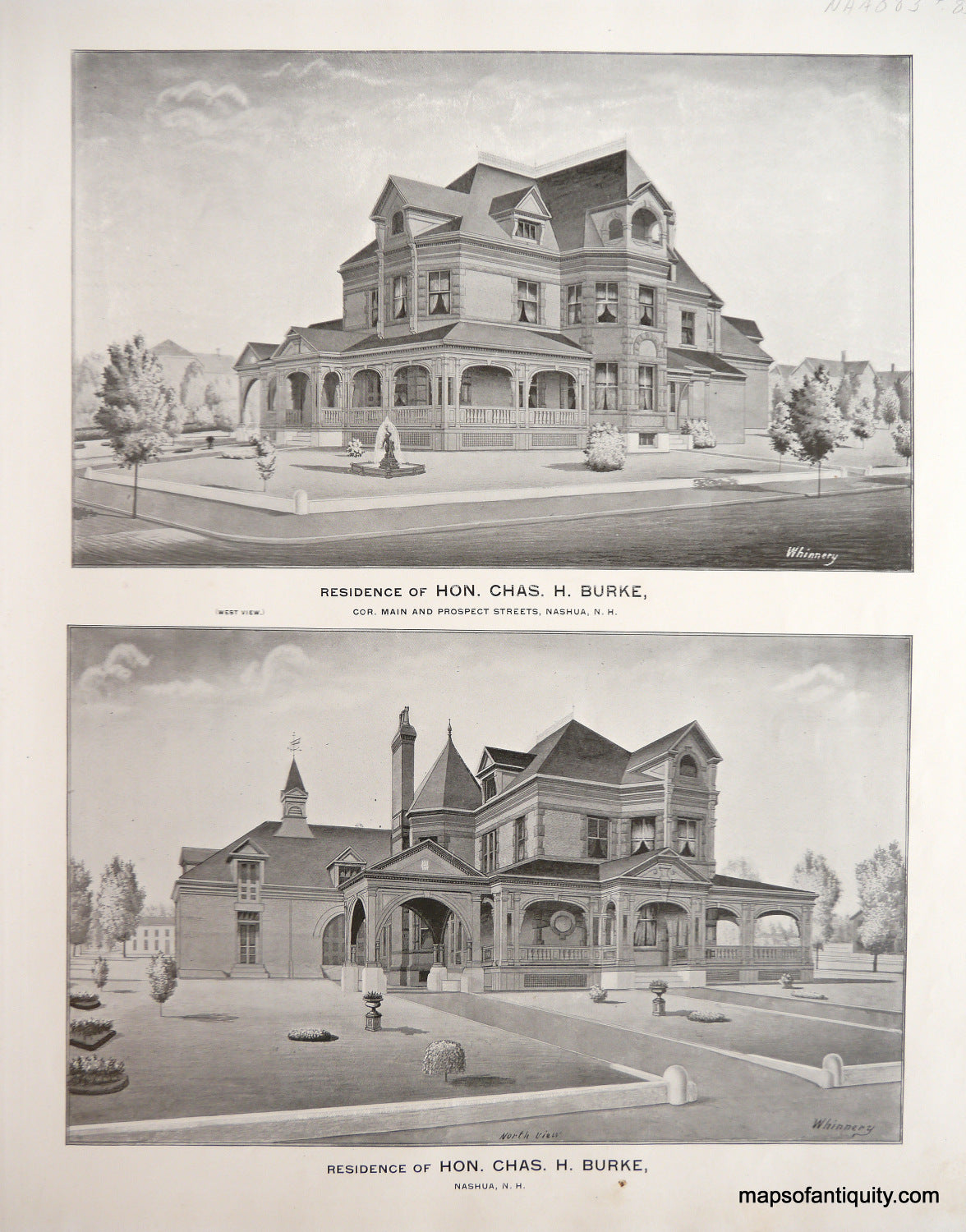 Antique-Illustration-Residence-of-Hon.-Chas.-H.-Burke-Nashua-N.H.-New-Hampshire--1892-Hurd-Maps-Of-Antiquity