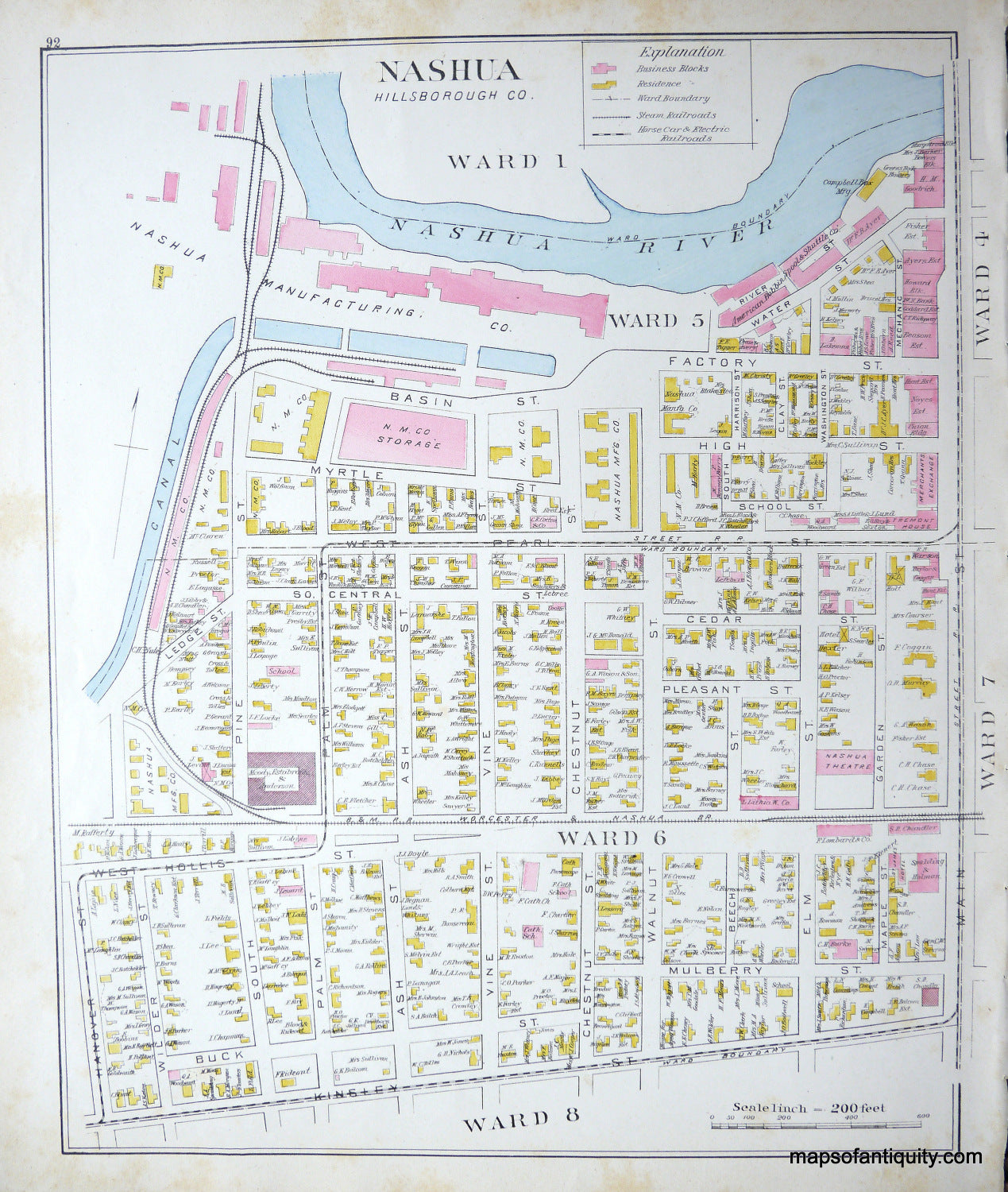 Antique-Map-Nashua-Ward-1-Ward-4-Ward-5-Ward-7-Ward-8-(NH)-New-Hampshire--1892-Hurd-Maps-Of-Antiquity