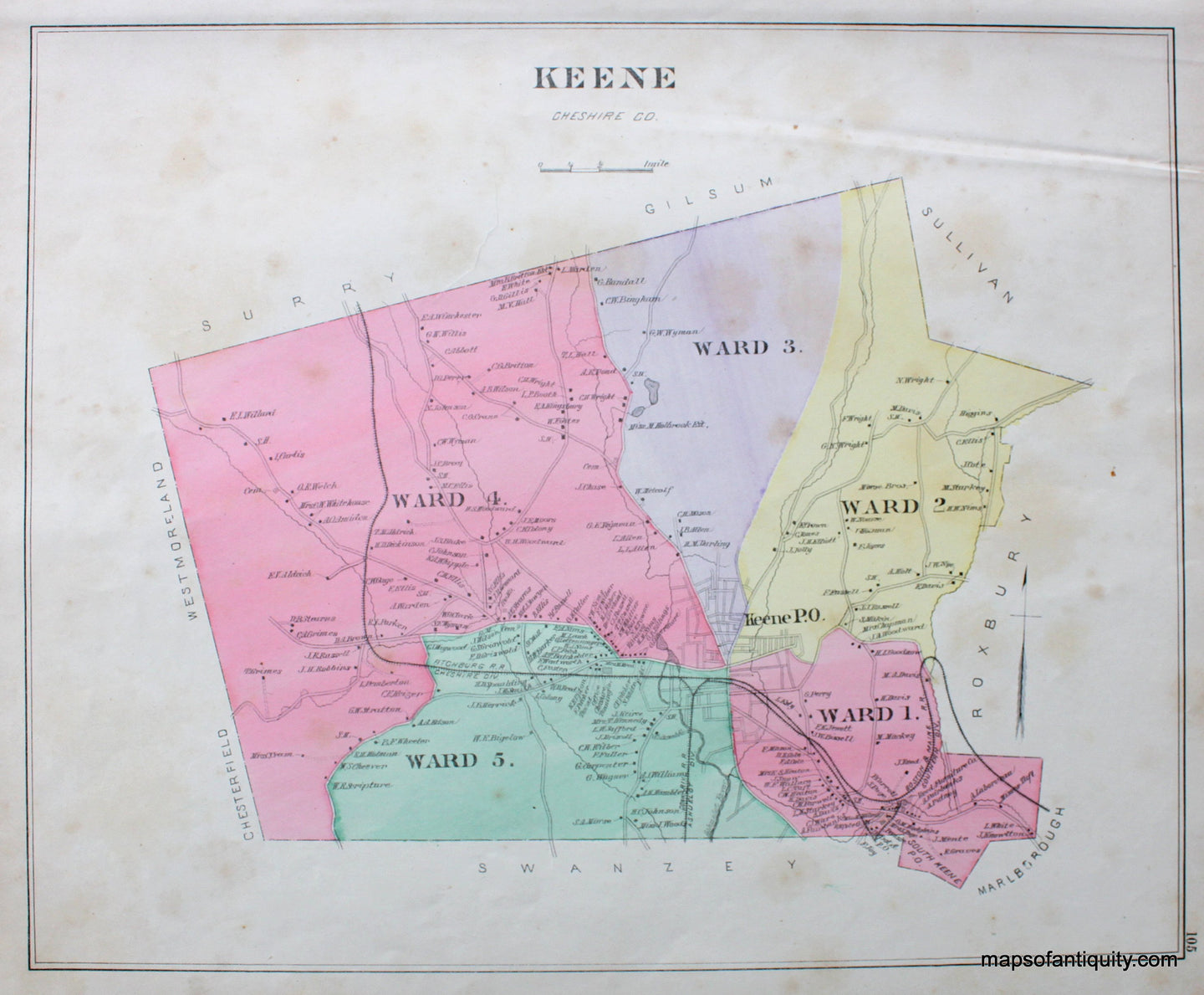 Antique-Map-Keene--(NH)-New-Hampshire--1892-Hurd-Maps-Of-Antiquity