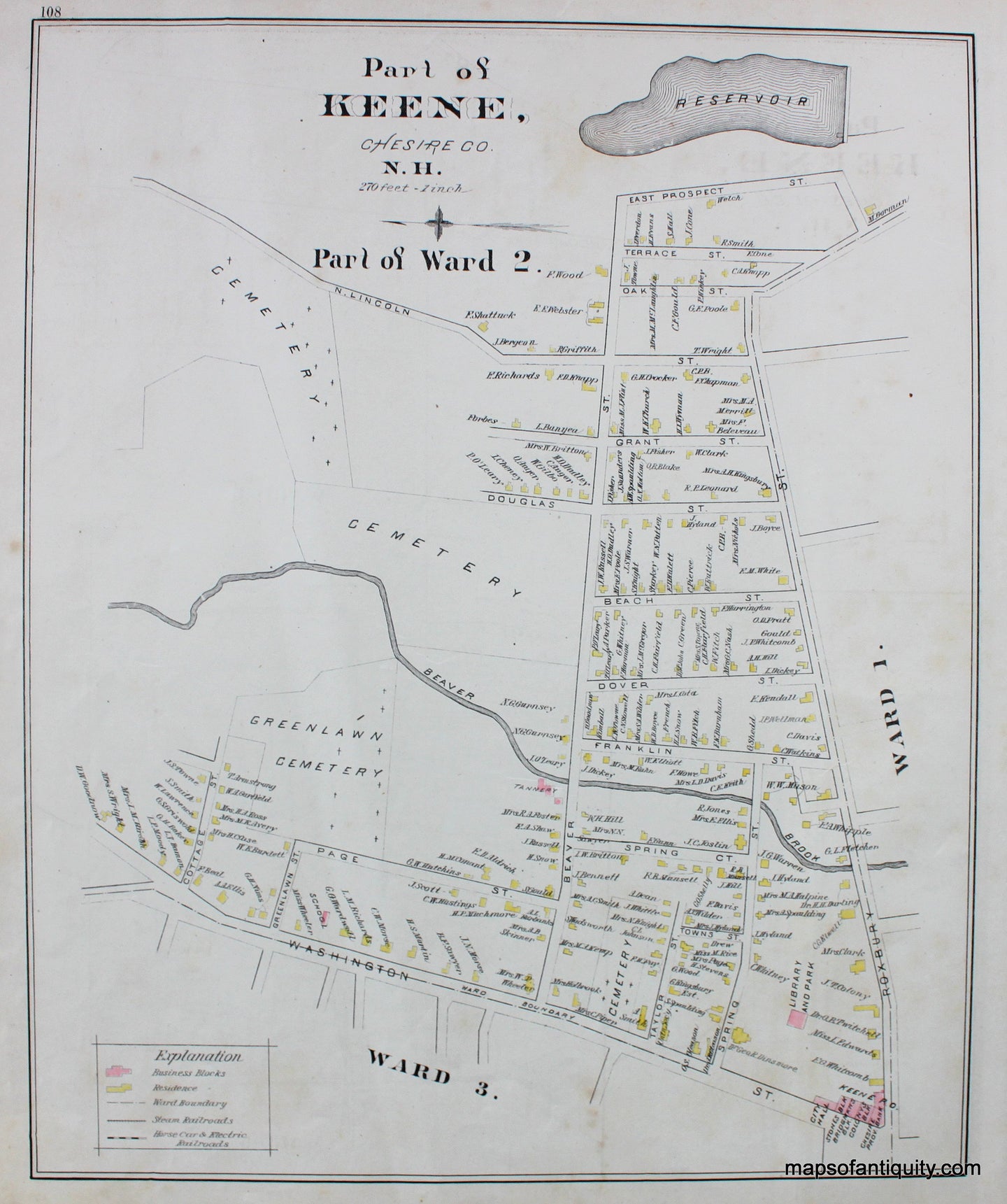 Antique-Map-Part-of-Keene-Part-of-Ward-2-Ward-1-Ward-3-(NH)-New-Hampshire--1892-Hurd-Maps-Of-Antiquity