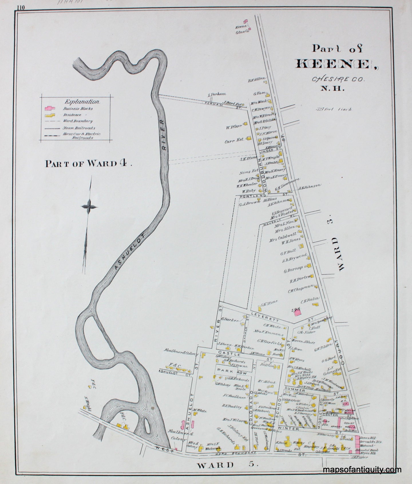 Antique-Map-Part-of-Keene-Part-of-Ward-4-Ward-3-and-Ward-5-(NH)-New-Hampshire--1892-Hurd-Maps-Of-Antiquity