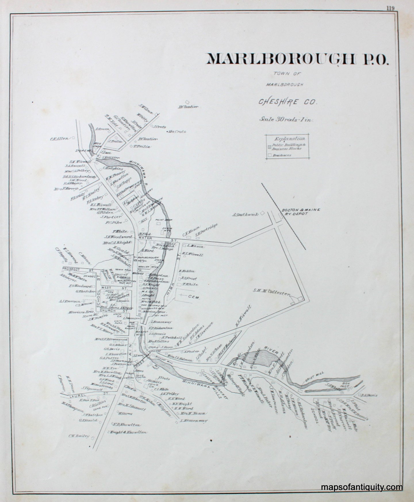 Antique-Map-Marlborough-P.O.-(NH)-New-Hampshire--1892-Hurd-Maps-Of-Antiquity