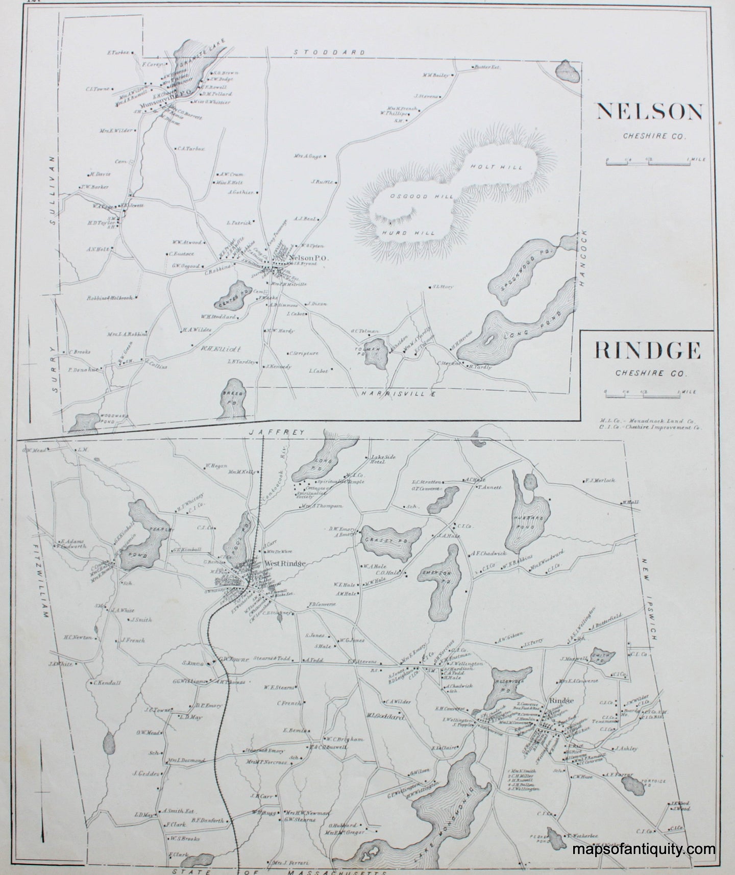 Antique-Map-Nelson-Rindge-(NH)-New-Hampshire--1892-Hurd-Maps-Of-Antiquity