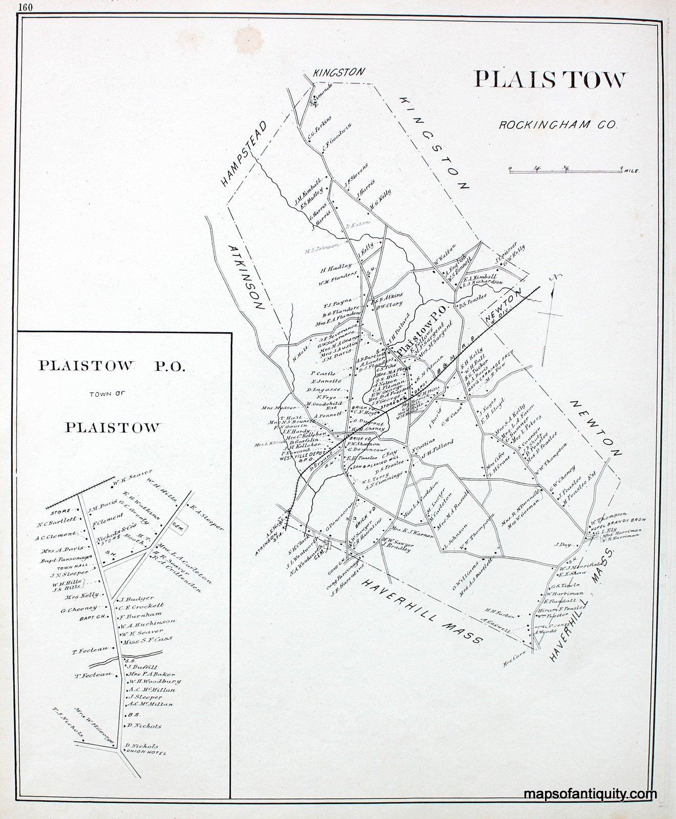 Antique-Map-Plaistow-(NH)-New-Hampshire--1892-Hurd-Maps-Of-Antiquity