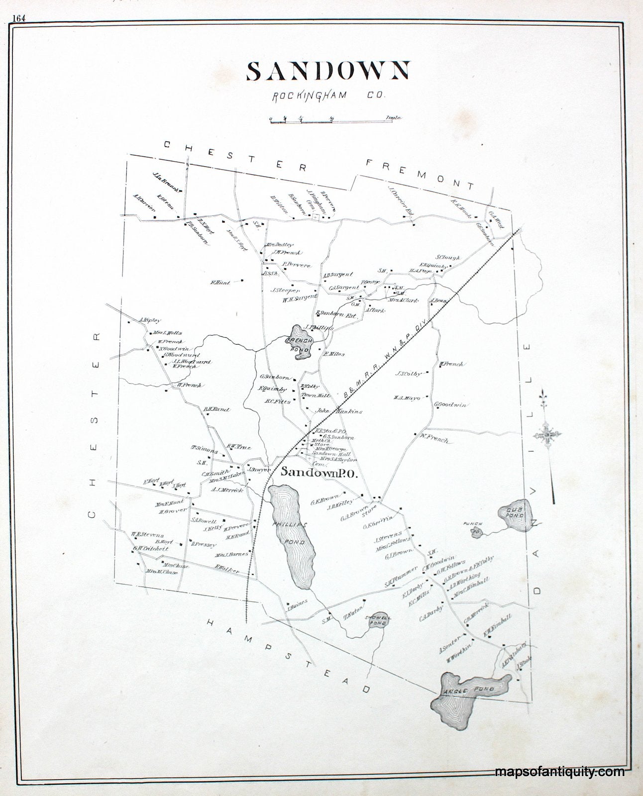 Antique-Map-Sandown-(NH)-New-Hampshire--1892-Hurd-Maps-Of-Antiquity