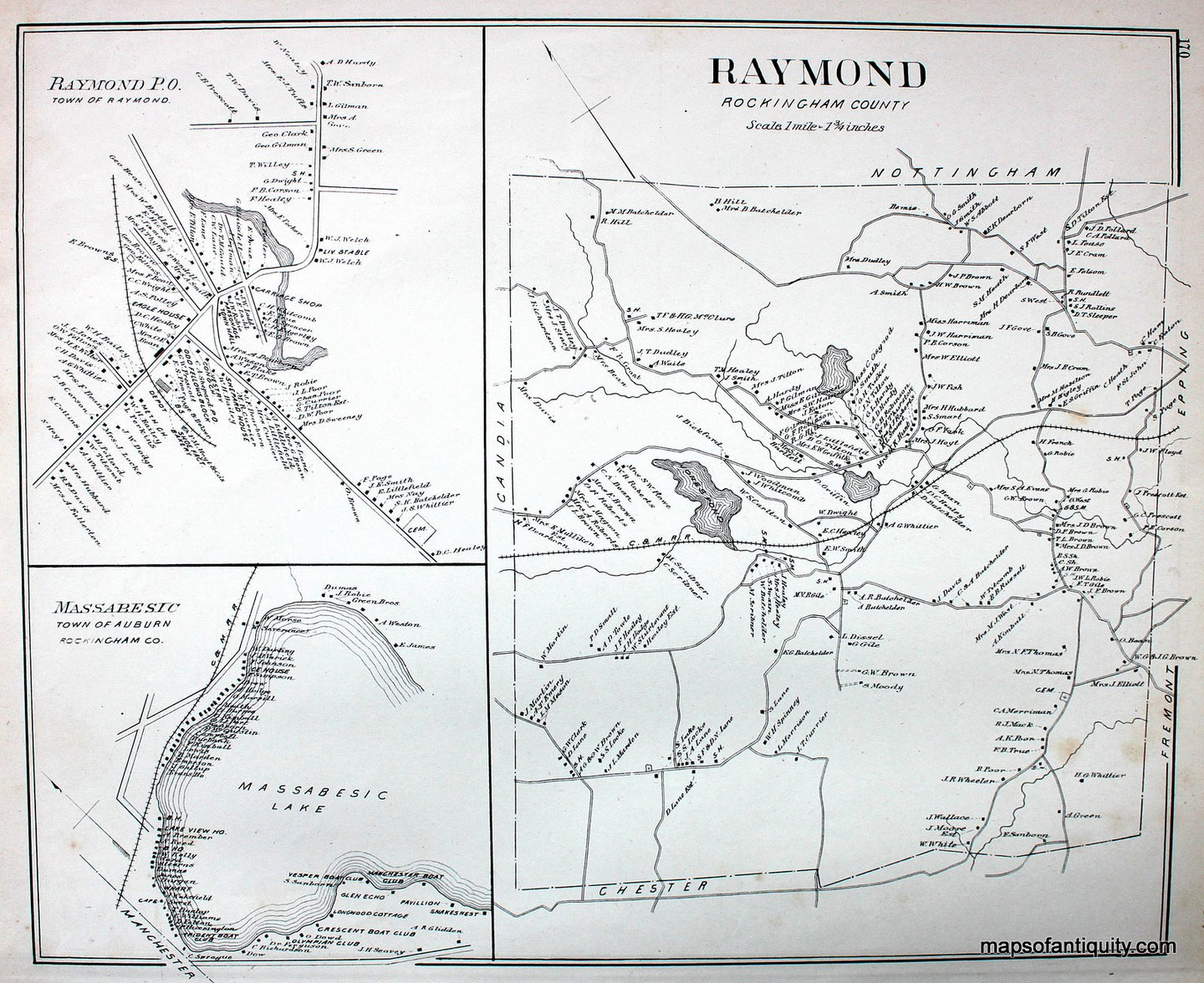 Antique-Map-Raymond-(NH)-New-Hampshire--1892-Hurd-Maps-Of-Antiquity