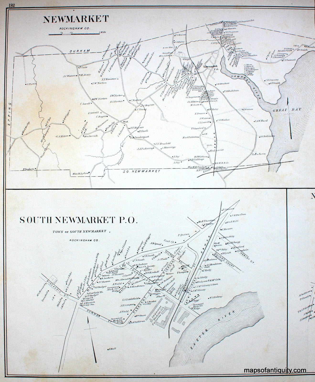 Antique-Map-Newmarket-South-Newmarket-P.O.-(NH)-New-Hampshire--1892-Hurd-Maps-Of-Antiquity