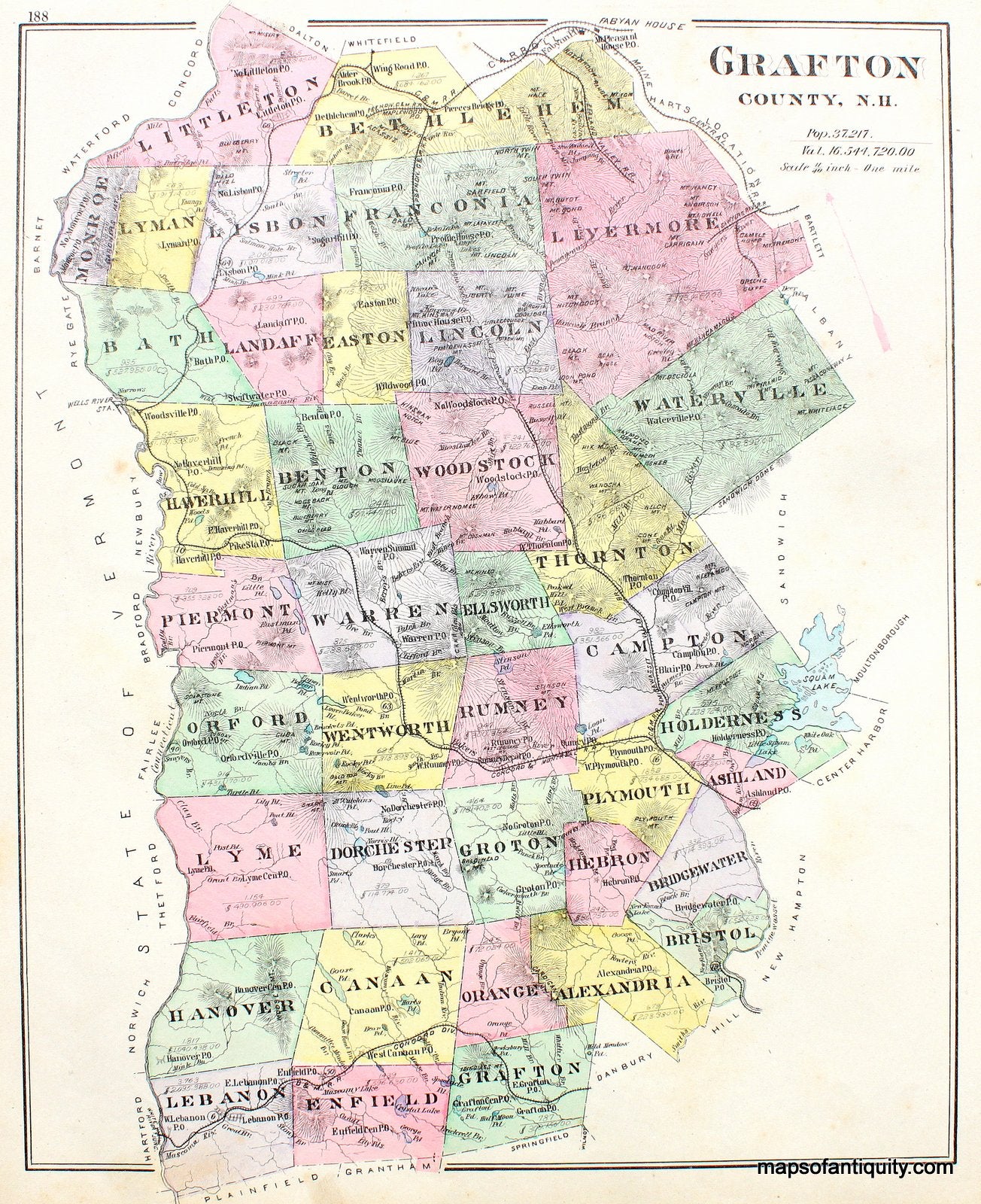 Antique-Map-Grafton-County-N.H.-New-Hampshire--1892-Hurd-Maps-Of-Antiquity