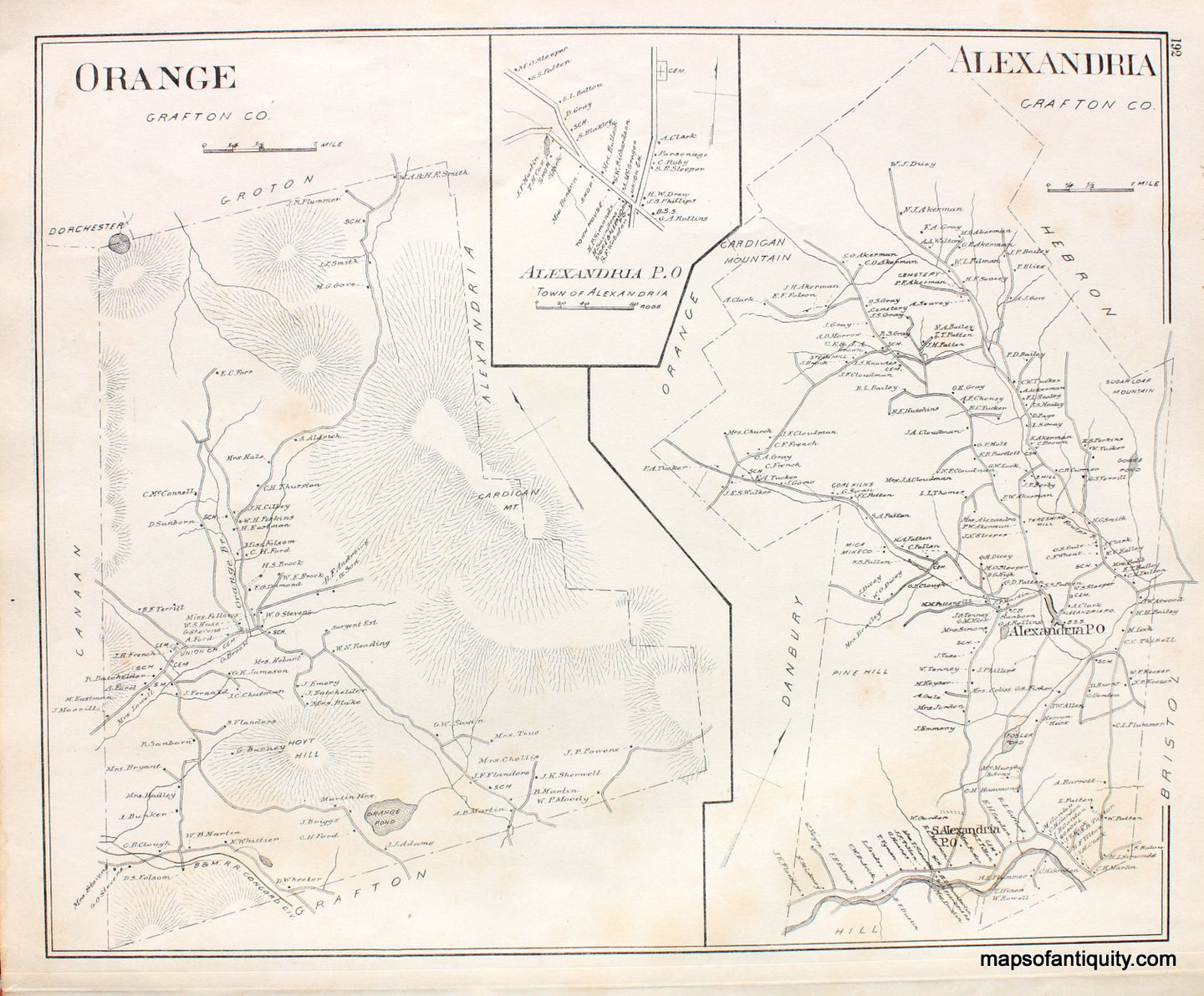 Antique-Map-Orange-Alexandria-(NH)-New-Hampshire--1892-Hurd-Maps-Of-Antiquity