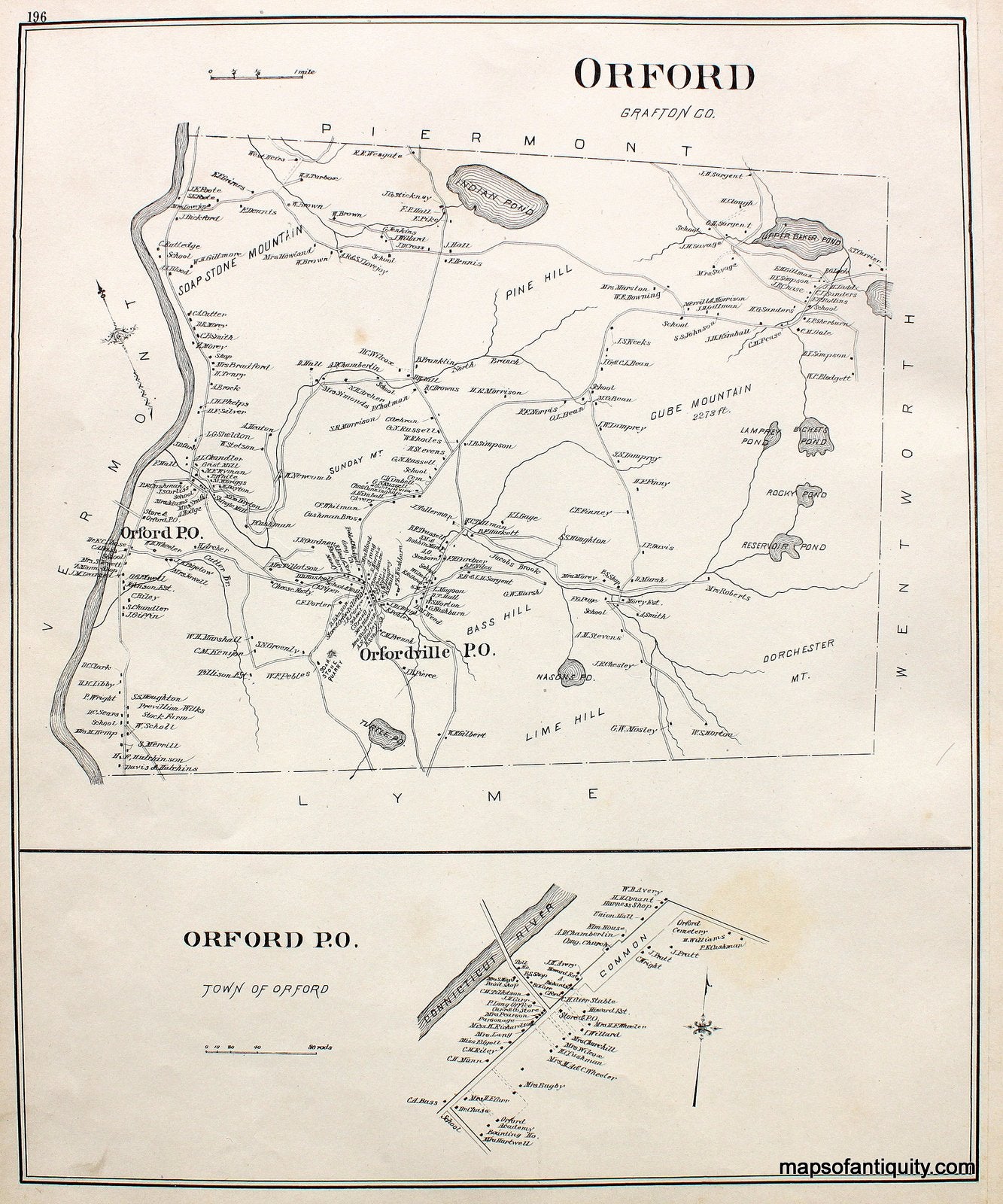 Antique-Map-Orford-(NH)-New-Hampshire--1892-Hurd-Maps-Of-Antiquity
