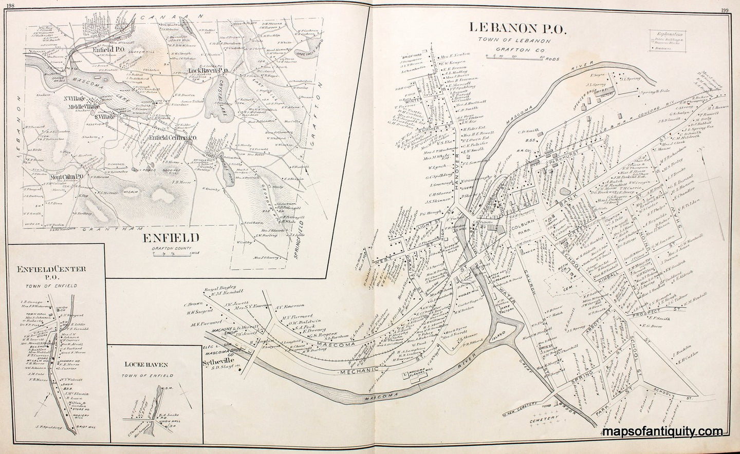 Antique-Map-Lebanon-P.O.-Enfield-Lockehaven-(NH)-New-Hampshire--1892-Hurd-Maps-Of-Antiquity
