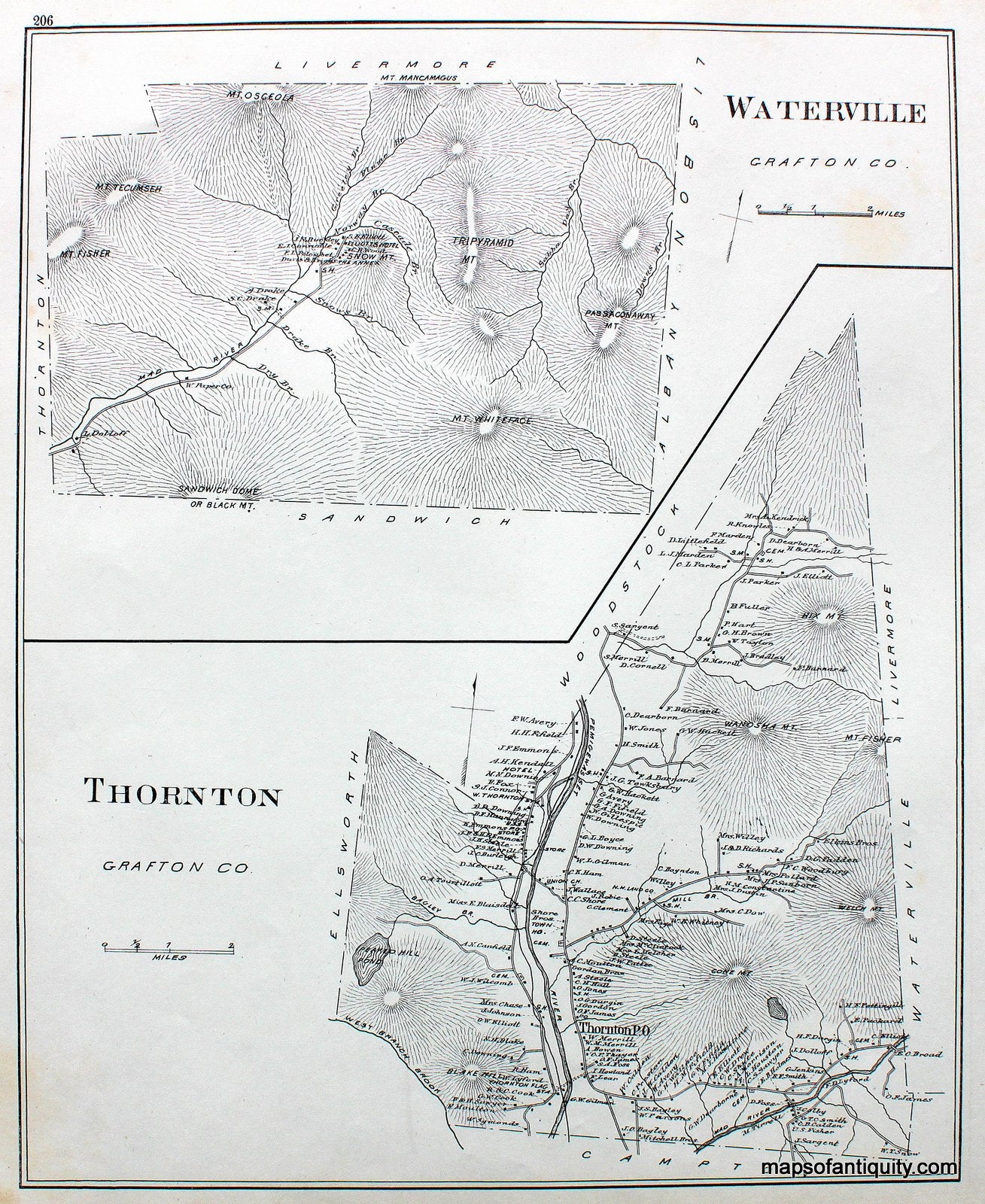 Antique-Map-Waterville-Thornton-(NH)-New-Hampshire--1892-Hurd-Maps-Of-Antiquity